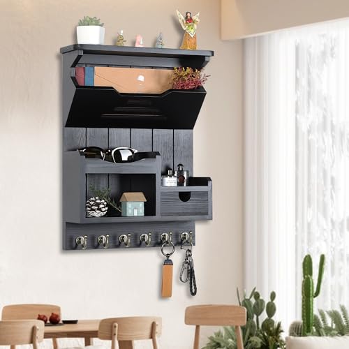 DOPACE Handcrafted Pine Wood Mail Organizer & Key Holder, Black - Image 3