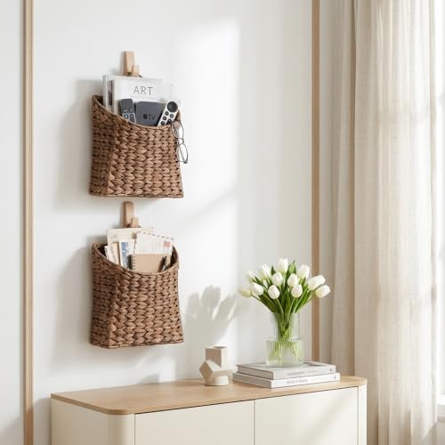 Water Hyacinth Hanging Wall Basket, Handwoven Wicker Wall Hanging - Image 5
