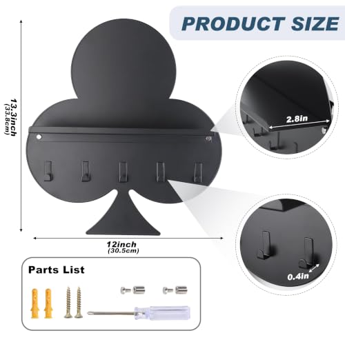 Gurfuy Key Holder for Wall with Shelf - Black Clubs Metal - Image 4