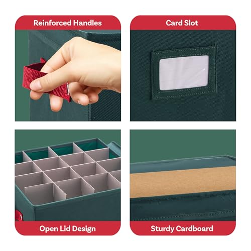 Elf Stor Christmas Ornament Storage Box, Green, 12” x 12” x 12” - Image 5