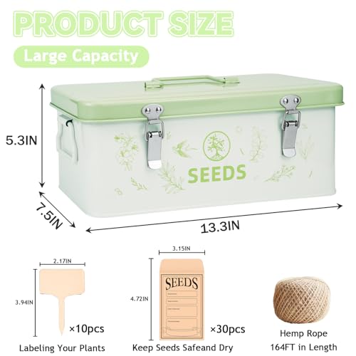 Seed Storage Organizer Box, 4 Compartments, Lockable,Light Green - Image 4