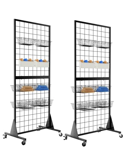 2-Pack Gridwall Panel Display Stand, 2'x5.5' Heavy Duty Floor - Image 2