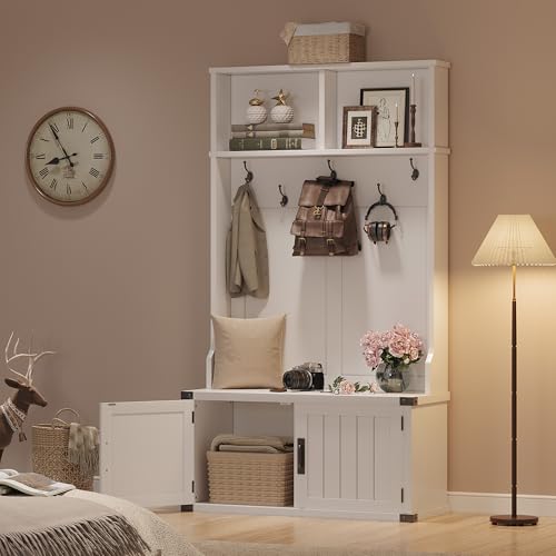 77.7" Farmhouse Hall Tree with Shoe Storage Bench, 4-in-1 - Image 3