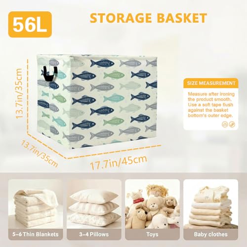 Cute Fish Foldable Laundry Basket Hamper with Handles, 56L - Image 4