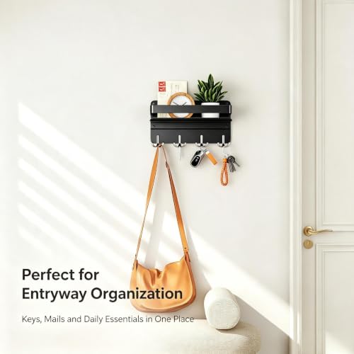 Modern Key Holder Wall Mount with Shelf, Metal Mail Holder - Image 4