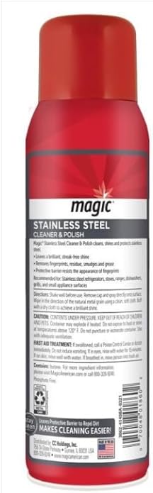 Magic Stainless Steel Cleaner & Polish Spray 17 oz Bundle with Microfiber Cloth - Foaming Formula for Easy Cleaning of Appliances, Sinks, and Chrome Surfaces - Gift Set (3 Items)
