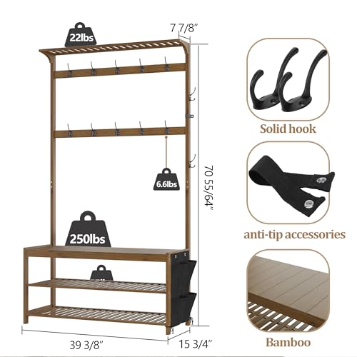 Hall Tree with bench and shoe storage, Entryway Bench - Image 3