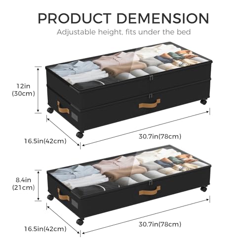 75L 2 Pack Adjustable Under Bed Storage with Wheels - Image 3