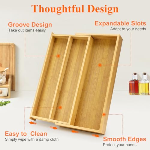 Large Bamboo Kitchen Utensil Drawer Organizer - Image 7