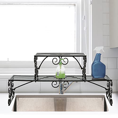 MyGift Black Metal Over Sink Shelf with Scrollwork Design, 2 Tier - Image 3