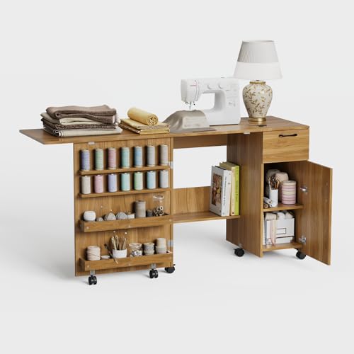 Sewing Table Folding – Storage Shelves Sliding Drawer - Image 2