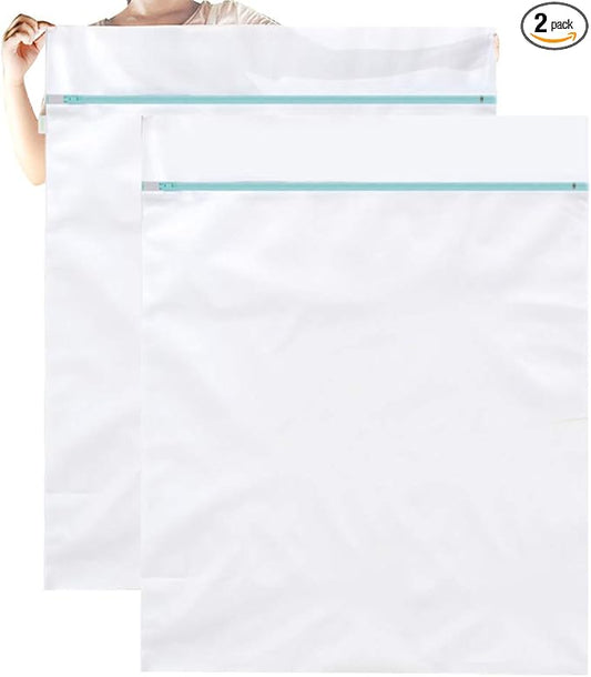 OTraki 2 Pack Extra Large Laundry Mesh Bag 43 x 35 Inch Mesh Laundry Bag Zippered Big Net Bag for Blanket Sweater Coat Bedding Sheet in Home Dorm Hotel Don't Drying, Melting 140-176℉, White