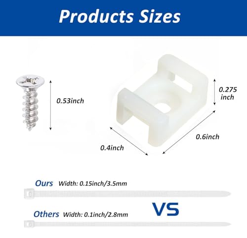 Cable Zip Tie Mounts Kit - 60 Set Wire Cable Clips | Cable Management - Image 2
