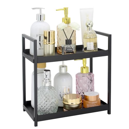 2-Tier Countertop Organizer, Storage Shelf for Bathroom-Black - Image 2