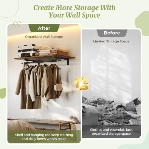 IAE Wall Mounted Clothes Rack with Shelf and Hanging Rod, 36x24in - Image 4