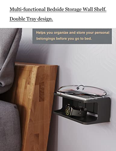 Bedside Wall Shelf Organizer, Small Bedside Shelf, (Black) - Image 3