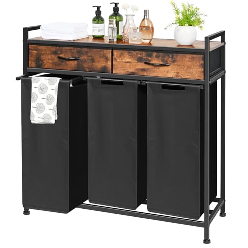 180L Laundry Sorter Hamper Basket 3 Section with Shelf & 2 - Image 2