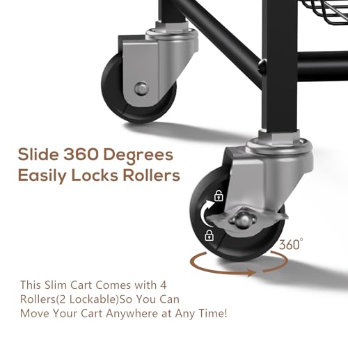 4 Tier Slim Rolling Storage Cart with Pull-Out Baskets, Narrow - Image 5