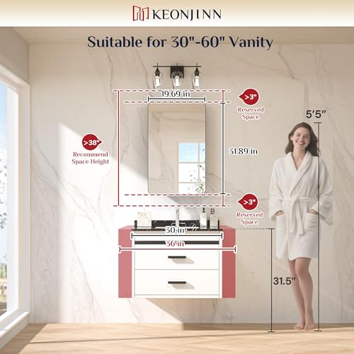 Keonjinn 20"x32" Gold Medicine Cabinet Mirror, Stepless - Image 4