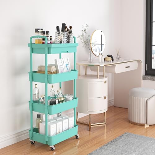 Calmootey 4-Tier Utility Cart with Drawer & Wheels | Home Organization - Image 3