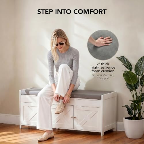 Marsail Shoe Storage Bench with Seating, Farmhouse Entryway Bench - Image 6