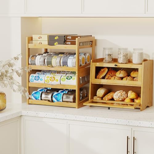 BAMBANG Can Organizer for Pantry, 4 Tier Stackable Bamboo Canned - Image 7