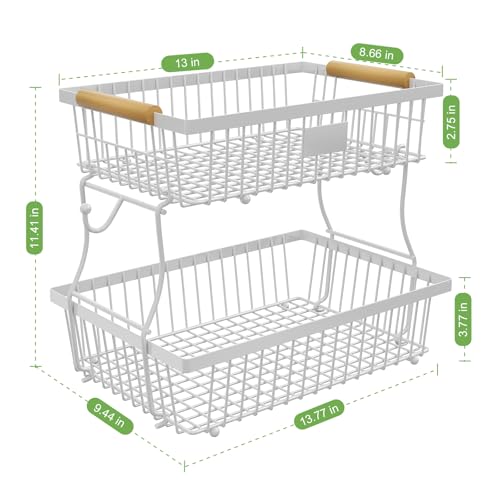 2 Tier Fruit Basket for Kitchen Counter with 2 Banana Hangers - Image 7