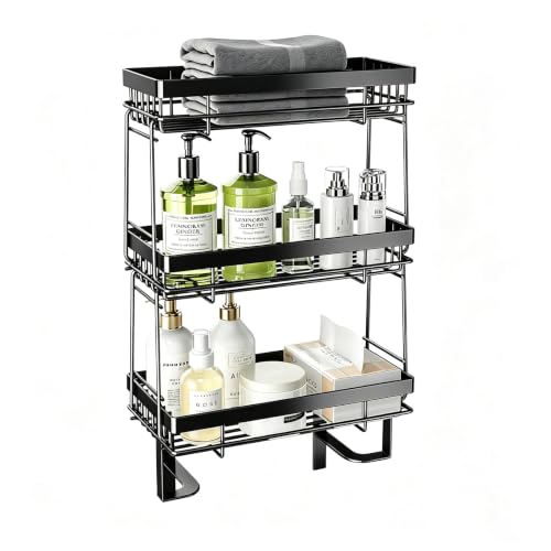 3-Tier Over The Toilet Shelf, No-Drill Bathroom Organizer, Black - Image 2