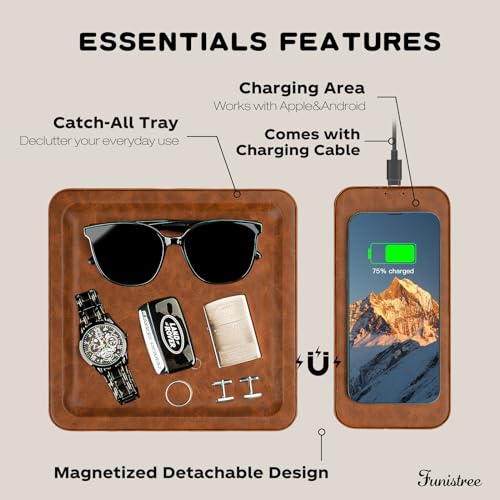 PU Leather Wireless Charging Station and Valet Tray, Gift for Men - Image 3