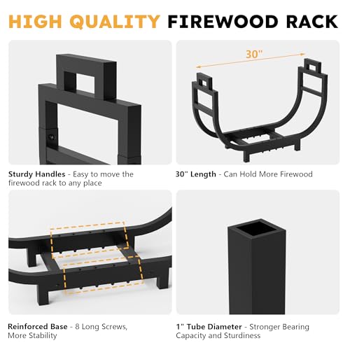 30 Inch Firewood Rack Outdoor Indoor with Handle and Log - Image 5