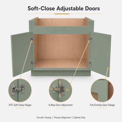 36" Solid Wood Farmhouse Under Sink Base Cabinet Storage Jade - Image 7