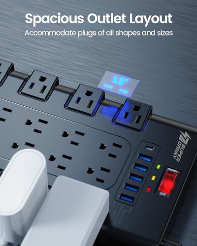 SUPERDANNY Power Strip Surge Protector, 22 AC 6 USB - Image 4