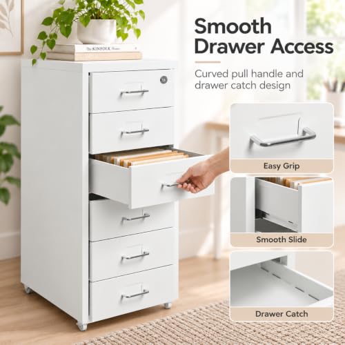 6 Drawer Rolling Vertical File Cabinet, for Home Office - Image 7