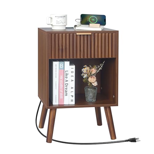 Fultyle Nightstand with Charging Station, Fluted Bedside Table - Image 2