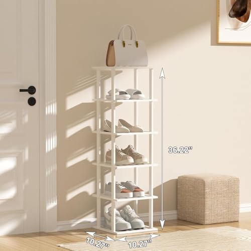 Vertical Bamboo Shoe Rack, Tall Narrow Shoe Storage Organizer - Image 3