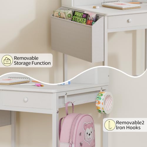 Kids Desk and Chair Set with 5 Fabrics Drawers, Ages 5-8, White - Image 5