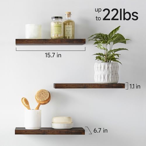 BAYKA Rustic Brown Bathroom Floating Shelves, 15.7in - Image 4