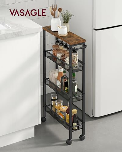 VASAGLE 4-Tier Slim Rolling Storage cart with Wheels, 5.1 Inches - Image 3