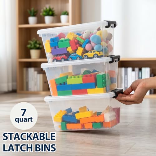 OUTUXED Storage Bins with Lids 10 Pack 7Qt Clear Stackable - Image 5