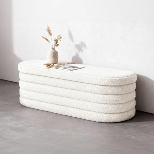Storage Ottoman Bench, 43" Entryway Shoe Seat, Sherpa White - Image 2