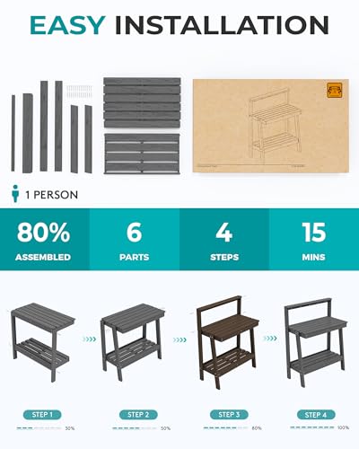 SERWALL 3-Tier Outdoor Potting Bench with Storage,Gardening Table - Image 7