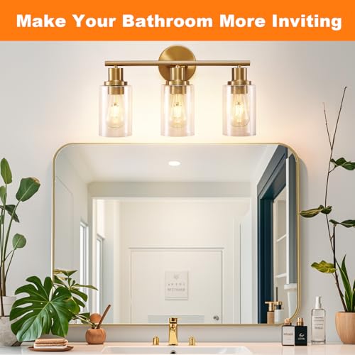 DLLT 3-Light Bathroom Light Fixtures: Gold Modern Vanity Wall - Image 3