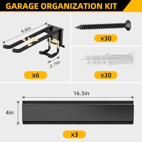 49.5 Inch Garage Tool Organizer, 6 Double-layer Hooks - Image 3