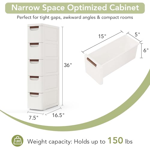 Narrow Bathroom Storage Cabinet with 5 Drawers, 7.5- | All Products - Image 3