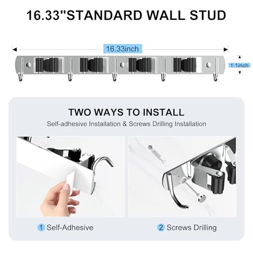 nacena 2 Pack Broom Holder Wall Mount Mop Hanger, Stainless Steel - Image 3