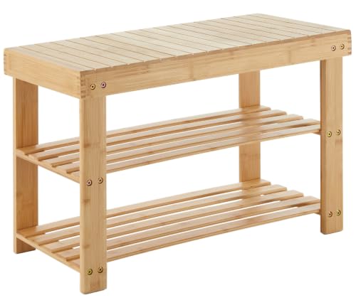 DUMOS Shoe Rack Bench with Storage, 3-Tier Bamboo Entryway - Image 2