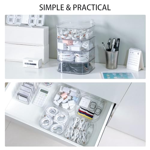 Large Charger Cable Storage Box with Lid, 4-Tiers, Clear - Image 5