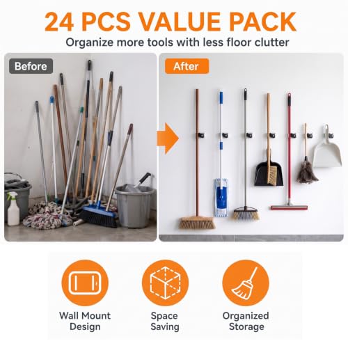 24 Pcs Broom Holder Wall Mount, Broom and Mop Organizer Gripper - Image 6