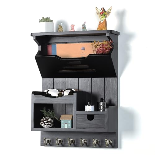 DOPACE Handcrafted Pine Wood Mail Organizer & Key Holder, Black - Image 2