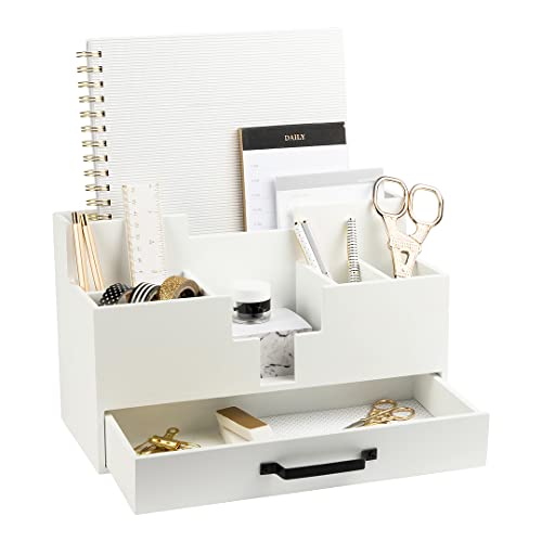 BLU MONACO | White Wood Desk Organizer with Drawer | Compact - Image 2